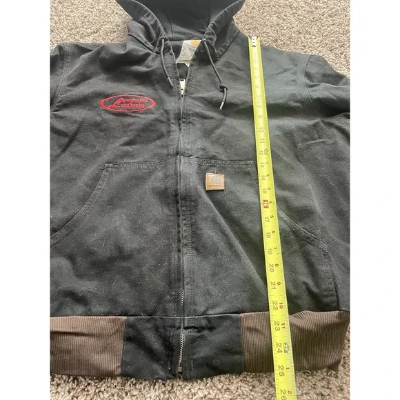 Carhartt Canvas Hooded Coat Logo Black Jacket Lined L J25 DKB - Picture 5 of 8